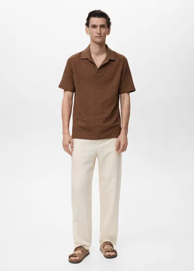 Mango Man Polo Maille Coton Ajouré Tabac - Homme - Xxl -  In Brown