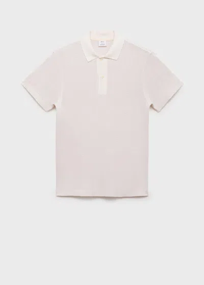 Mango Man Openwork Knitted Cotton Polo Shirt Off White