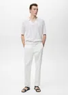 Mango Man Openwork Knitted Cotton Polo Shirt Off White