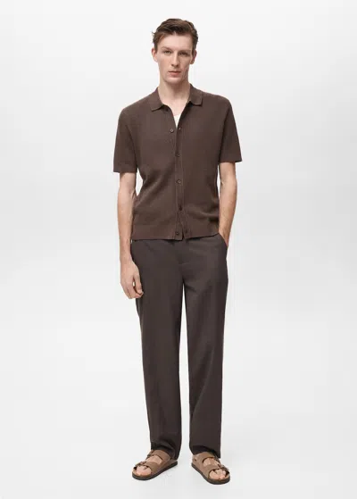 Mango Man Openwork Knitted Structured Shirt Chocolate