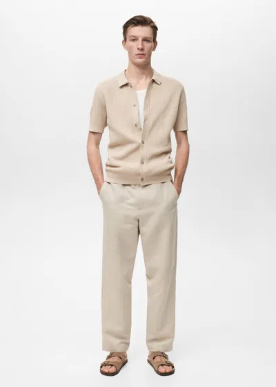 Mango Man Openwork Knitted Structured Shirt Sand