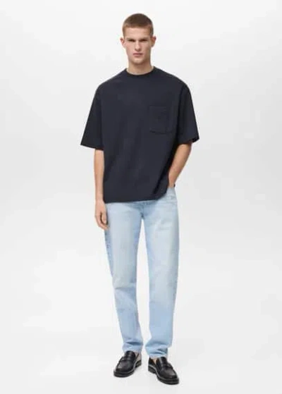 Mango Man Oversize Cotton Pocket T-shirt Dark Navy