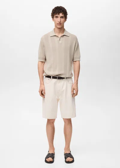 Mango Man Oversized Cotton Bermuda Shorts Off White