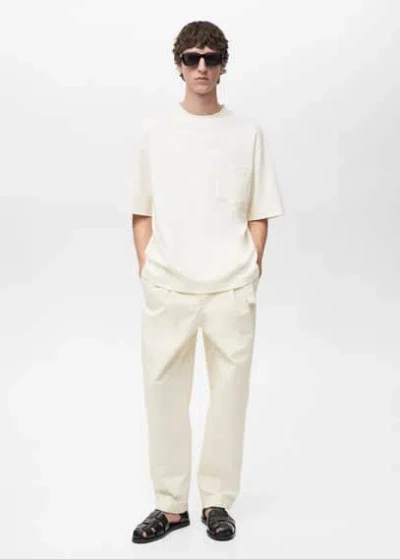 Mango Man Oversized Pocket T-shirt Off White