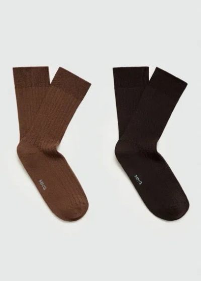 Mango Man Pack Of 2 Ribbed Cotton Socks Brown