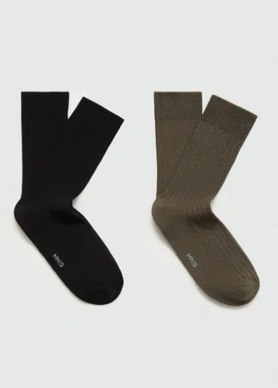 Mango Man Pack Of 2 Ribbed Cotton Socks Khaki