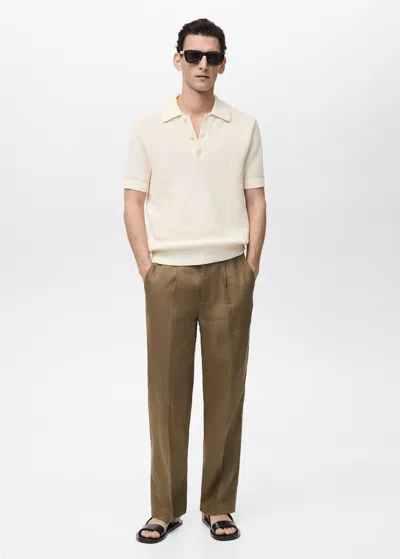 Mango Man Pantalon 100 % Lin Pinces Vert Moyen - Homme - 42 -  In Medium Green