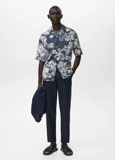 Mango Man Slim-fit 100% Linen Trousers Dark Navy In Blue
