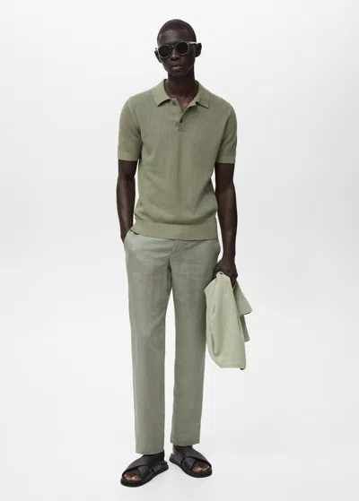 Mango Man Slim-fit 100% Linen Trousers Green