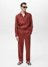 Mango Man Pantalon 100 % Lin Taille Élastique Cerise - Homme - 46 -  In Red