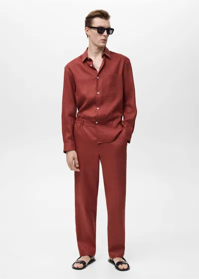 Mango Man Pantalon 100 % Lin Taille Élastique Cerise - Homme - 46 -  In Red