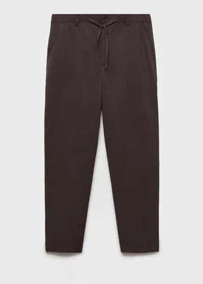 Mango Man Drawstring Straight Trousers Chocolate