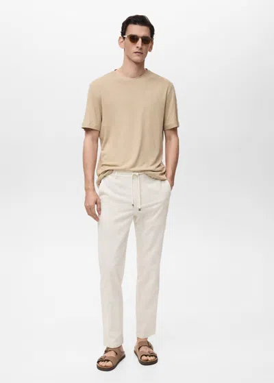 Mango Man Pinstripe Linen Trousers Ivory White