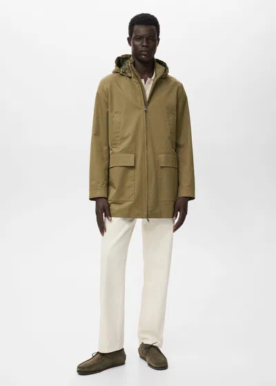 Mango Man Water-repellent Hooded Parka Khaki In Brown