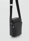 Mango Man Patent Leather Effect Shoulder Bag Black In Black