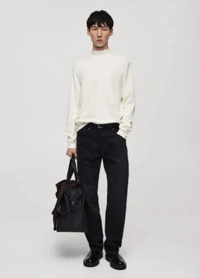 Mango Man Perkins-neck Long-sleeved T-shirt Ecru