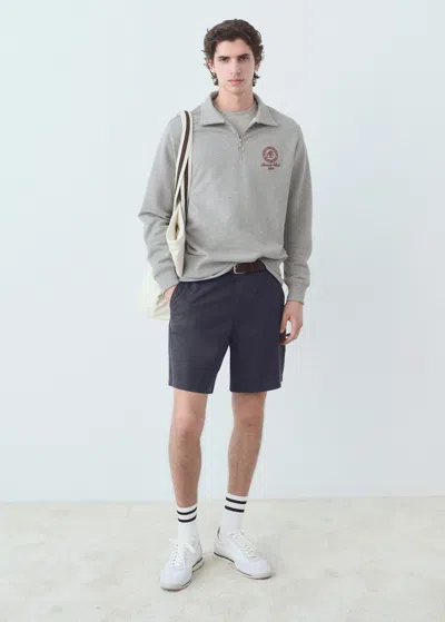 Mango Man Perkins-neck Sweater With Zip Grey