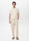 Mango Man Pinstripe Linen Trousers Beige In Beige