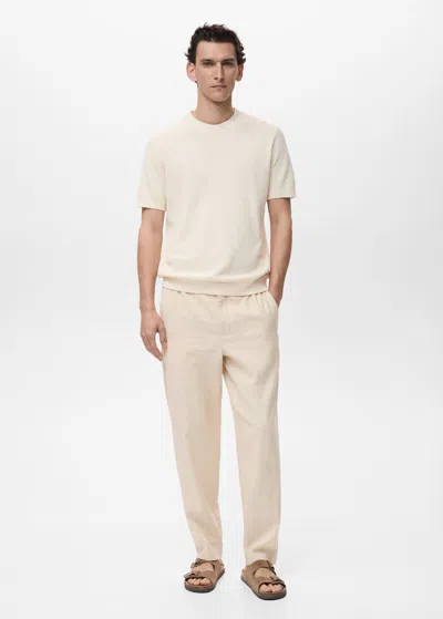 Mango Man Pinstripe Linen Trousers Beige