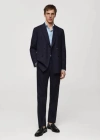 MANGO MAN PINSTRIPE VIRGIN WOOL SUIT TROUSERS DARK NAVY