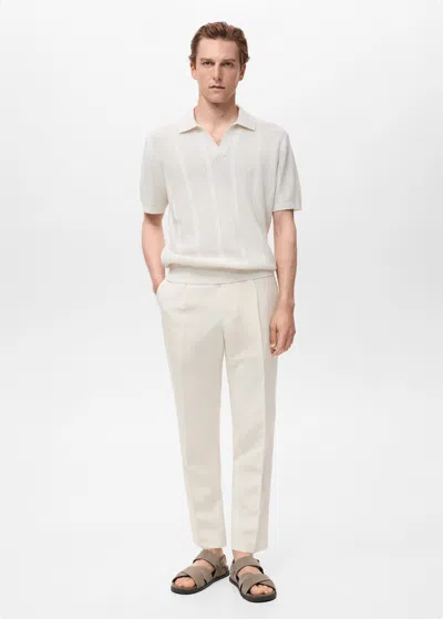 Mango Man Pleated Linen Lyocell Trousers Ecru In Sand