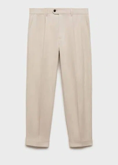 Mango Man Pleated Trousers Under Cuff Beige