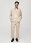 MANGO MAN POCKET DENIM OVERSHIRT BEIGE