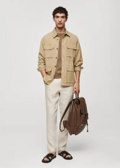 Mango Man Pocket Linen-blend Jacket Medium Brown