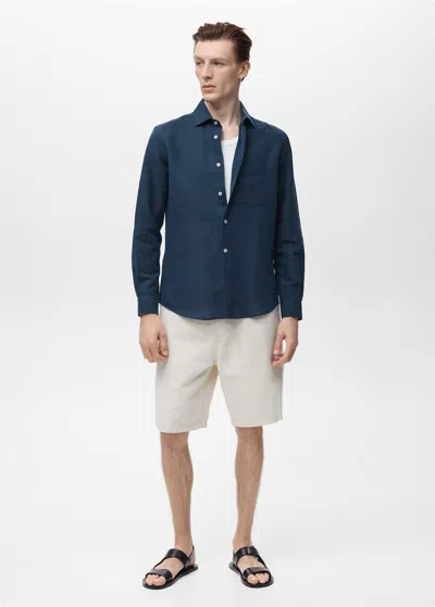 Mango Man Chemise Lin Poche Bleu Marine Foncé - Homme - Xxl -  In Blue