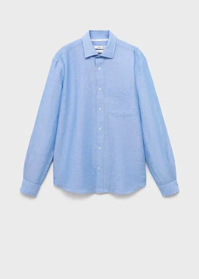 Mango Man Pocket Linen Shirt Indigo Blue