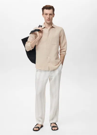Mango Man Chemise Lin Poche Sable - Homme - Xxl -  In Sand