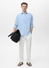 Mango Man Chemise Lin Poche Bleu Ciel - Homme - Xxl -