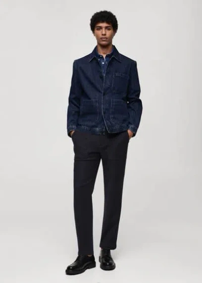 Mango Man Pocketed Denim Jacket Dark Blue