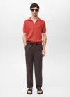 Mango Man Structured Knitted Polo Shirt Red In Rouge