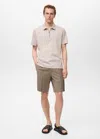 Mango Man Zip Neck Polo Shirt Sand