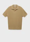 Mango Man Crochet Cotton Polo Shirt Beige