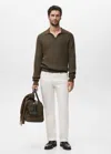 Mango Man Structured Cotton Polo Sweater Olive Green In Green