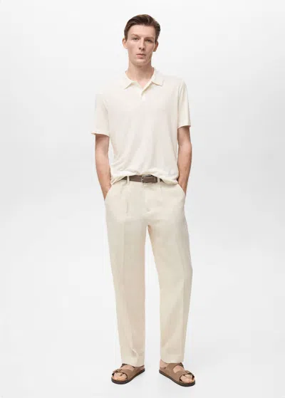 Mango Man Polo Lin Slim-fit Blanc - Homme - S -  In White