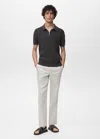 Mango Man Openwork Knitted Polo Shirt With Zip Charcoal