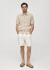 Mango Man Openwork Knit Polo With Buttons Beige