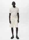 Mango Man Polo Maille Ajourée Coton Blanc Cassé - Homme - Xxl -