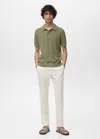 Mango Man Polo Maille Ajourée Coton Vert - Homme - Xxl -