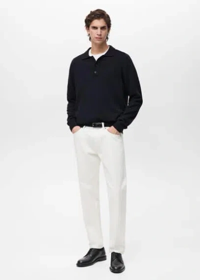 Mango Man Cotton Knitted Polo Shirt Night Blue