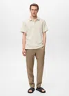 Mango Man Fine Rib-knit Polo Shirt Ivory White