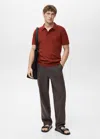 Mango Man Fine-knit Cotton Polo Shirt Burnt Orange