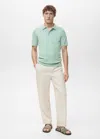 Mango Man Fine-knit Cotton Polo Shirt Turquoise