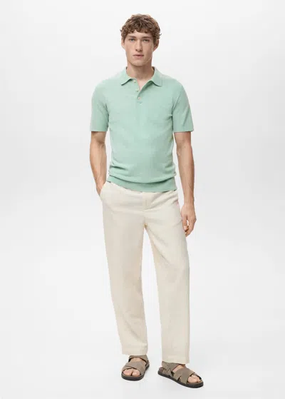 Mango Man Fine-knit Cotton Polo Shirt Turquoise