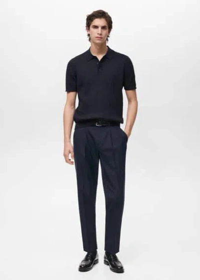 Mango Man Polo Maille Torsadée 100 % Coton Bleu Nuit - Homme - L -  In Night Blue