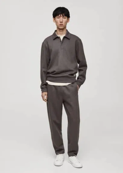 Mango Man Polo Sweatshirt With Embroidery Detail Medium Heather Grey