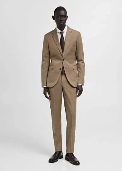 Mango Man Prince Of Wales Suit Trousers Medium Brown